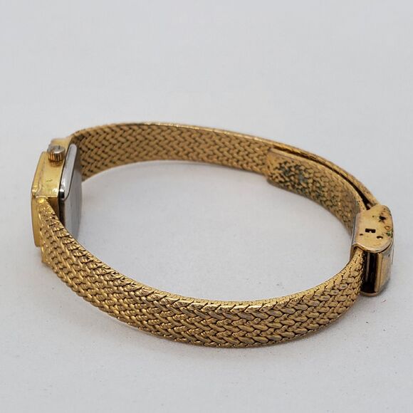Gruen Women\'s Watch 15MM Gold Dial Gold Bracelet Band Up to 7\